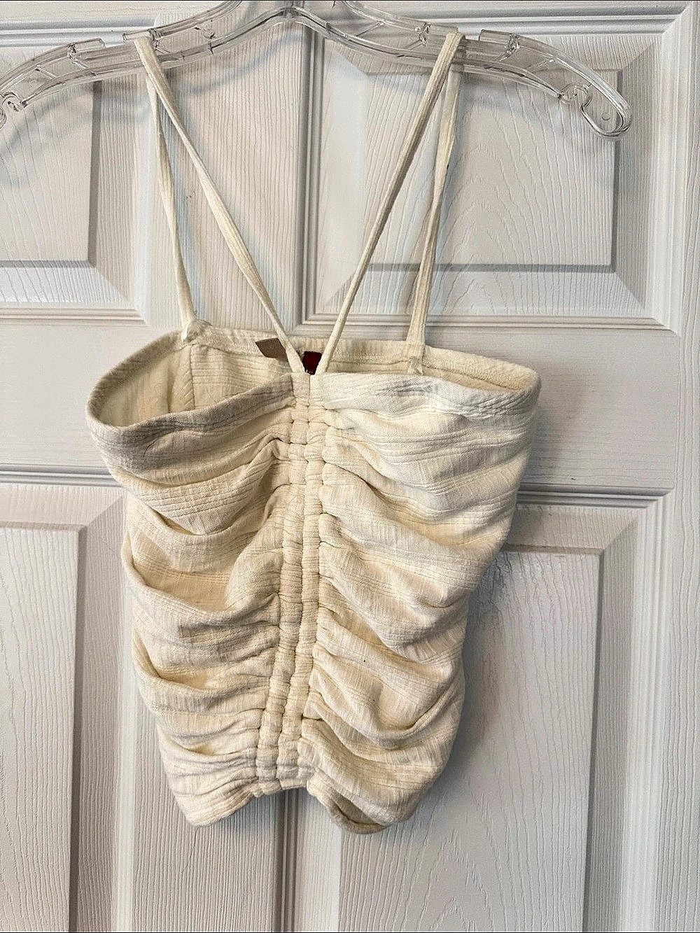 Pilcro Ruched Halter Tank Ruched Crop Camisole in Cream XXS
